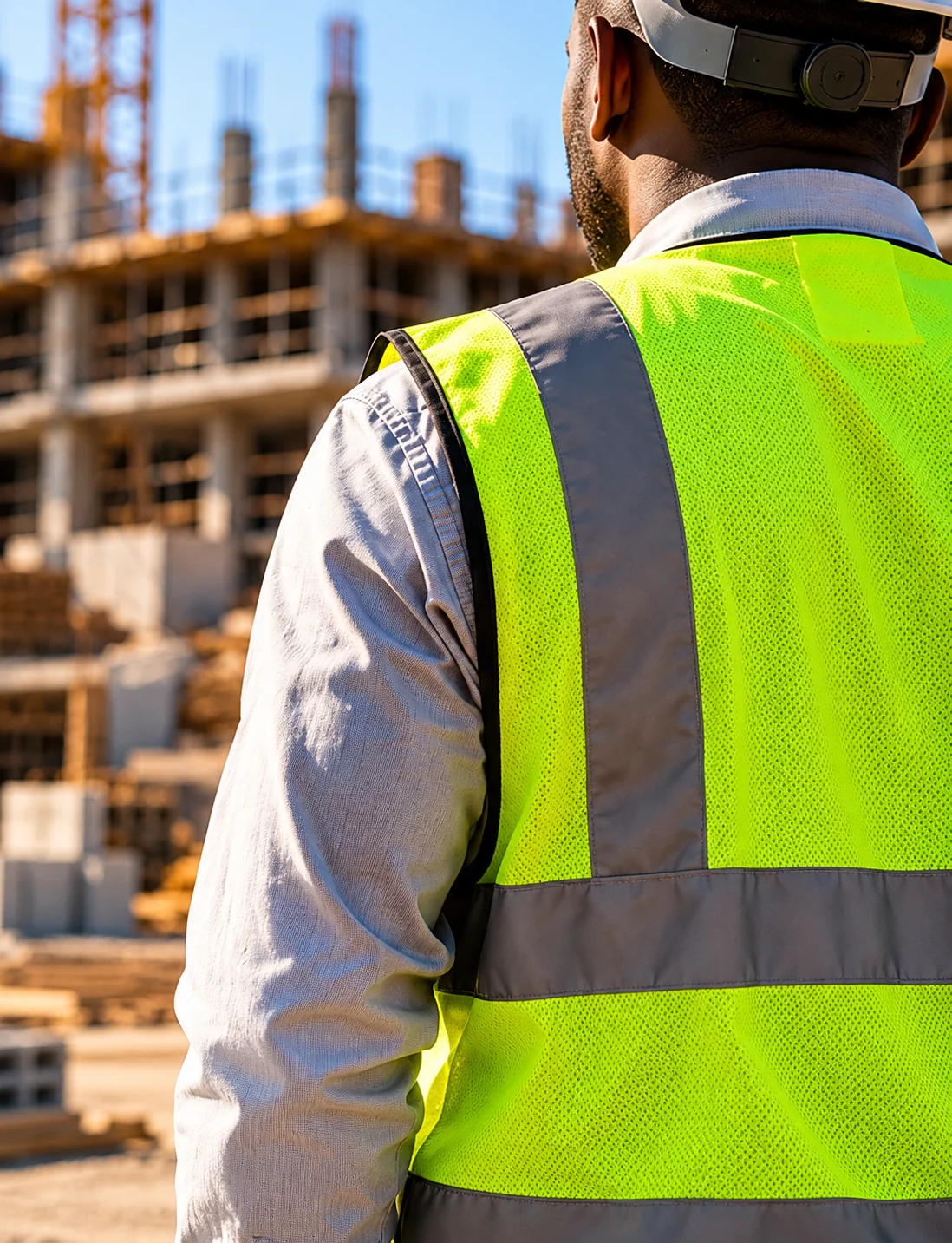 Construction professional observing an active project site